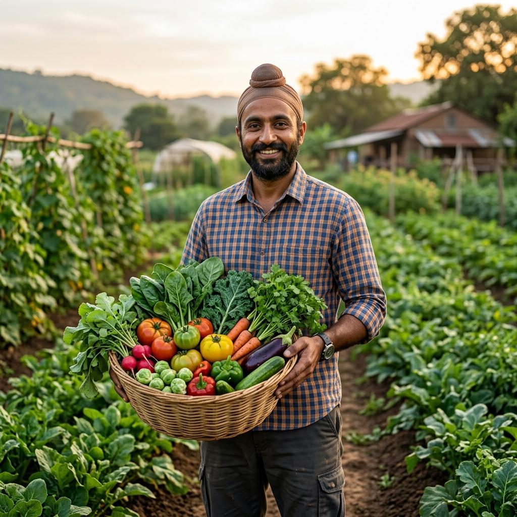 Farmer holding fresh produce